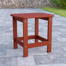 Charlestown All-Weather Poly Resin Wood Adirondack Side Table in Red [FLF-JJ-T14001-RED-GG]