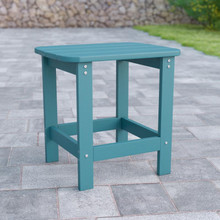 Charlestown All-Weather Poly Resin Wood Adirondack Side Table in Teal [FLF-JJ-T14001-TL-GG]