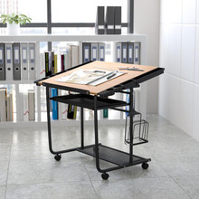 Adjustable Drawing and Drafting Table with Black Frame and Dual Wheel Casters [FLF-NAN-JN-2739-GG]