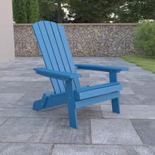 Charlestown All-Weather Poly Resin Indoor/Outdoor Folding Adirondack Chair in Blue [FLF-JJ-C14505-BLU-GG]