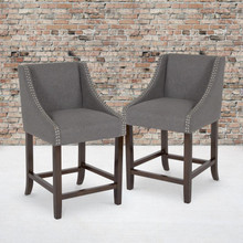 Carmel Series 24" High Transitional Walnut Counter Height Stool with Nail Trim in Dark Gray Fabric, Set of 2 [FLF-2-CH-182020-24-DKGY-F-GG]