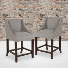 Carmel Series 24" High Transitional Walnut Counter Height Stool with Nail Trim in Light Gray Fabric, Set of 2 [FLF-2-CH-182020-24-LTGY-F-GG]