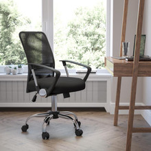 Mid-Back Black Mesh Swivel Task Office Chair with Lumbar Support Band and Arms [FLF-GO-6057-GG]