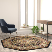 Mersin Collection Persian Style 5x5 Black Octagon Area Rug-Olefin Rug with Jute Backing-Hallway, Entryway, Bedroom, Living Room [FLF-NR-RGB401-55O-BK-GG]