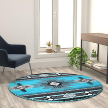Mohave Collection 5' x 5' Turquoise Traditional Southwestern Style Area Rug - Olefin Fibers with Jute Backing [FLF-ACD-RGC318-55-TQ-GG]