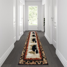 Ursus Collection 3' x 10' Rustic Lodge Wandering Black Bear and Cub Area Rug with Jute Backing [FLF-KP-RGB3940-310-BN-GG]