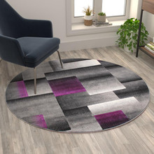 Elio Collection 5' x 5' Round Purple Color Blocked Area Rug - Olefin Rug with Jute Backing - Entryway, Living Room, or Bedroom [FLF-ACD-RGTRZ861-55-PU-GG]