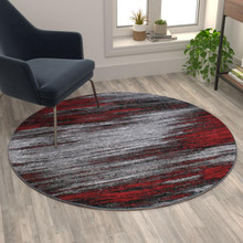 Rylan Collection 5' x 5' Round Red Abstract Area Rug - Olefin Rug with Jute Backing - Living Room, Bedroom, & Family Rooms [FLF-ACD-RGTRZ863-55-RD-GG]