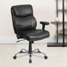 HERCULES Series Big & Tall 400 lb. Rated Black LeatherSoft Ergonomic Task Office Chair with Clean Line Stitching and Arms [FLF-GO-2031-LEA-GG]