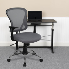 Mid-Back Gray Mesh Swivel Task Office Chair with Chrome Base and Arms [FLF-H-8369F-GY-GG]