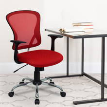 Mid-Back Red Mesh Swivel Task Office Chair with Chrome Base and Arms [FLF-H-8369F-RED-GG]