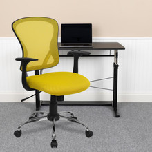 Mid-Back Yellow Mesh Swivel Task Office Chair with Chrome Base and Arms [FLF-H-8369F-YEL-GG]