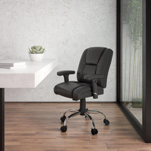 HERCULES Series Big & Tall 400 lb. Rated Black LeatherSoft Ergonomic Task Office Chair with Chrome Base and Adjustable Arms [FLF-GO-2132-LEA-GG]