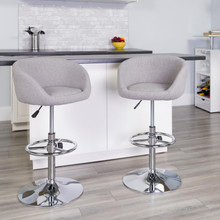 Contemporary Gray Fabric Adjustable Height Barstool with Barrel Back and Chrome Base [FLF-CH-TC3-1066L-GYFAB-GG]
