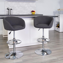 Contemporary Charcoal Fabric Adjustable Height Barstool with Barrel Back and Chrome Base [FLF-CH-TC3-1066L-BKFAB-GG]