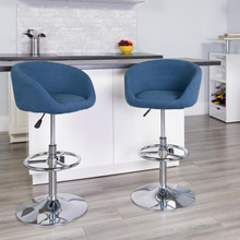Contemporary Blue Fabric Adjustable Height Barstool with Barrel Back and Chrome Base [FLF-CH-TC3-1066L-BLFAB-GG]