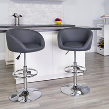 Contemporary Gray Vinyl Adjustable Height Barstool with Barrel Back and Chrome Base [FLF-CH-TC3-1066L-GY-GG]