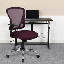Mid-Back Burgundy Mesh Swivel Task Office Chair with Chrome Base and Arms [FLF-H-8369F-ALL-BY-GG]