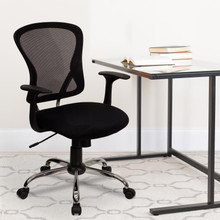 Mid-Back Black Mesh Swivel Task Office Chair with Chrome Base and Arms [FLF-H-8369F-BLK-GG]