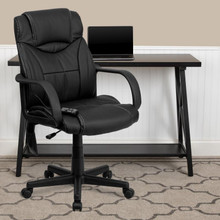Mid-Back Ergonomic Massaging Black LeatherSoft Executive Swivel Office Chair with Arms [FLF-BT-2690P-GG]