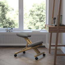 Mobile Wooden Ergonomic Kneeling Office Chair in Gray Fabric [FLF-WL-SB-101-GG]