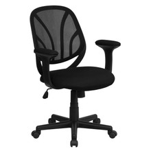 Y-GO Office Chair™ Mid-Back Black Mesh Swivel Task Office Chair with Arms [FLF-GO-WY-05-A-GG]