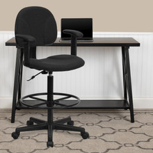 Black Patterned Fabric Drafting Chair with Adjustable Arms (Cylinders: 22.5''-27''H or 26''-30.5''H) [FLF-BT-659-BLK-ARMS-GG]
