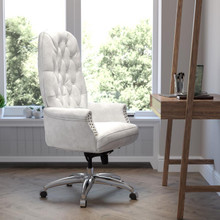 High Back Traditional Tufted White LeatherSoft Multifunction Executive Swivel Ergonomic Office Chair with Arms [FLF-BT-90269H-WH-GG]