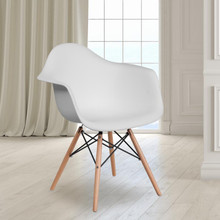 Alonza Series White Plastic Chair with Wooden Legs [FLF-FH-132-DPP-WH-GG]