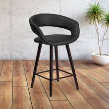 Brynn Series 23.75'' High Contemporary Cappuccino Wood Counter Height Stool in Black Vinyl [FLF-CH-152561-BK-VY-GG]