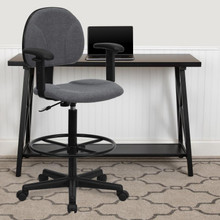 Gray Fabric Drafting Chair with Adjustable Arms (Cylinders: 22.5''-27''H or 26''-30.5''H) [FLF-BT-659-GRY-ARMS-GG]