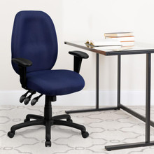 High Back Navy Fabric Multifunction Ergonomic Executive Swivel Office Chair with Adjustable Arms [FLF-BT-6191H-NY-GG]