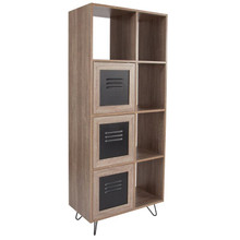 Woodridge Collection 63"H 5 Cube Storage Organizer Bookcase with Metal Cabinet Doors in Rustic Wood Grain Finish [FLF-NAN-JN-21804B-GG]