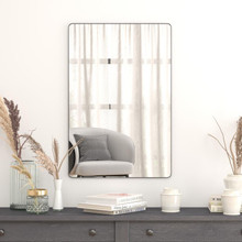 24" x 36" Decorative Wall Mirror - Rounded Corners, Bathroom & Living Room Glass Mirror Hangs Horizontal Or Vertical, Black [FLF-RH-M001-SRC6191MB-BK-GG]