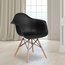 Alonza Series Black Plastic Chair with Wooden Legs [FLF-FH-132-DPP-BK-GG]