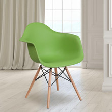 Alonza Series Green Plastic Chair with Wooden Legs [FLF-FH-132-DPP-GN-GG]