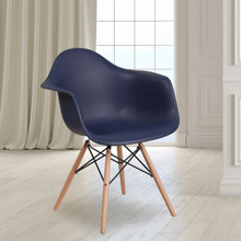 Alonza Series Navy Plastic Chair with Wooden Legs [FLF-FH-132-DPP-NY-GG]