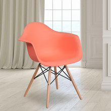 Alonza Series Peach Plastic Chair with Wooden Legs [FLF-FH-132-DPP-PE-GG]