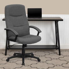 High Back Gray Fabric Executive Swivel Office Chair with Two Line Horizontal Stitch Back and Arms [FLF-BT-134A-GY-GG]