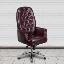 High Back Traditional Tufted Burgundy LeatherSoft Multifunction Executive Swivel Ergonomic Office Chair with Arms [FLF-BT-90269H-BY-GG]