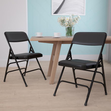 HERCULES Series Metal Folding Chairs with Padded Seats | Set of 2 Black Metal Folding Chairs [FLF-2-HA-MC309AV-BK-GG]