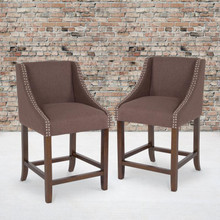 Carmel Series 24" High Transitional Walnut Counter Height Stool with Nail Trim in Brown Fabric, Set of 2 [FLF-2-CH-182020-24-BN-F-GG]
