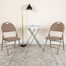 2 Pack HERCULES Series Ultra-Premium Triple Braced Beige Fabric Metal Folding Chair with Easy-Carry Handle [FLF-2-HA-MC705AF-3-BGE-GG]