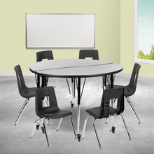 Emmy Mobile 47.5" Circle Wave Flexible Laminate Activity Table Set with 16" Student Stack Chairs, Grey/Black [FLF-XU-GRP-16CH-A48-HCIRC-GY-T-A-CAS-GG]