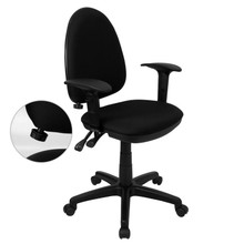 Mid-Back Black Fabric Multifunction Swivel Ergonomic Task Office Chair with Adjustable Lumbar Support & Arms [FLF-WL-A654MG-BK-A-GG]