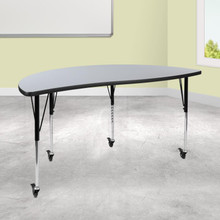 Wren Mobile 60" Half Circle Wave Flexible Collaborative Grey Thermal Laminate Activity Table-Standard Height Adjust Legs [FLF-XU-A60-HCIRC-GY-T-A-CAS-GG]