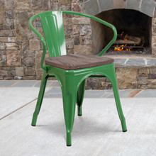 Green Metal Chair with Wood Seat and Arms [FLF-CH-31270-GN-WD-GG]