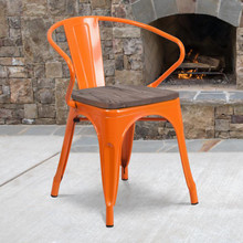 Orange Metal Chair with Wood Seat and Arms [FLF-CH-31270-OR-WD-GG]