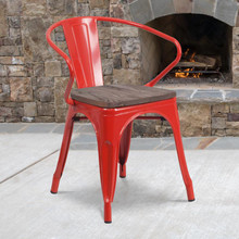 Red Metal Chair with Wood Seat and Arms [FLF-CH-31270-RED-WD-GG]