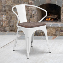 White Metal Chair with Wood Seat and Arms [FLF-CH-31270-WH-WD-GG]